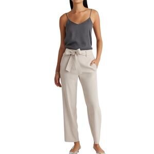Quince Womens Stretch Crepe Paperbag Pant Belted Pockets White Sand Sz M